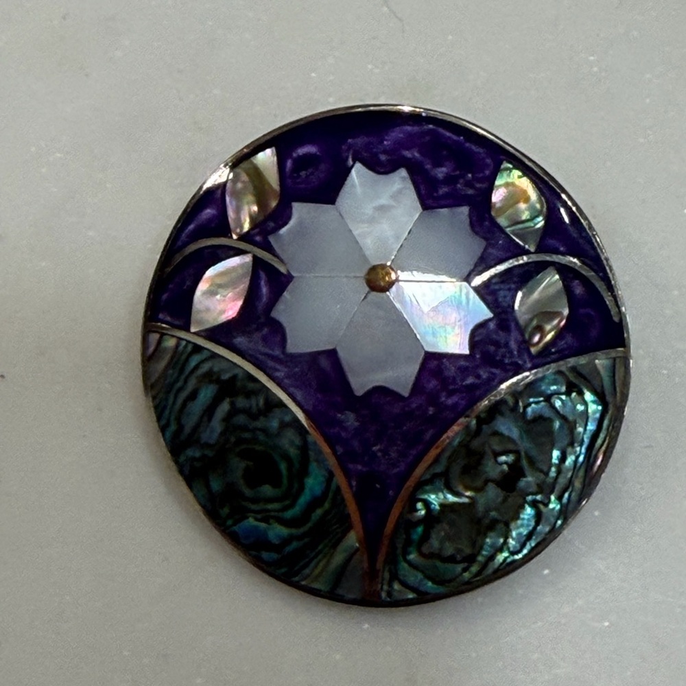 Mexican Alpaca Silver and Mother of Pearl Brooch/Pendant